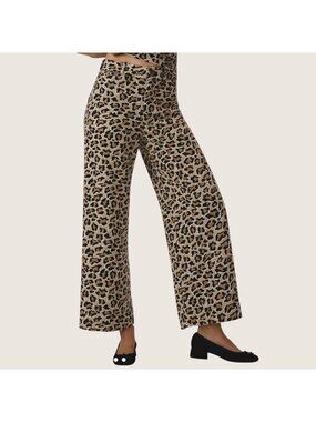Anthropologie Maeve Ettie High Rise Pants 29 X 27 Animal Print Crop Wide Leg